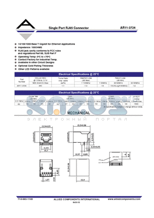 AR11-3724 datasheet - Single Port RJ45 Connector