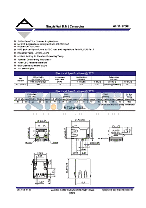 AR11-3760I datasheet - Single Port RJ45 Connector