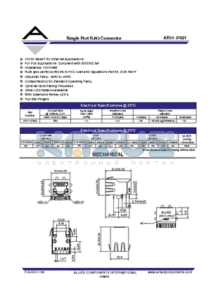 AR11-3762I datasheet - Single Port RJ45 Connector