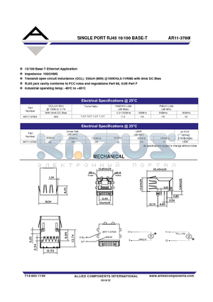 AR11-3780I datasheet - SINGLE PORT RJ45 10/100 BASE-T