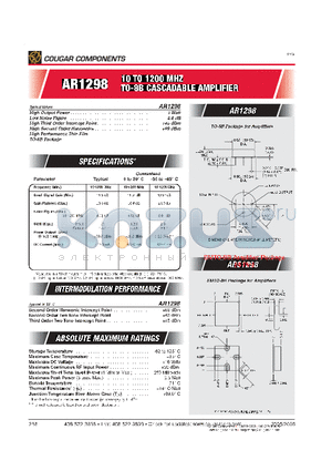 AR1298 datasheet - 10 TO 1200MHZ YO-8B CASCADABLE AMPLIFIER