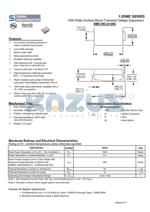 1.5SMC10A datasheet - 1500 Watts Surface Mount Transient Voltage Suppressor