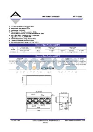 AR14-3680 datasheet - 1X4 RJ45 Connector