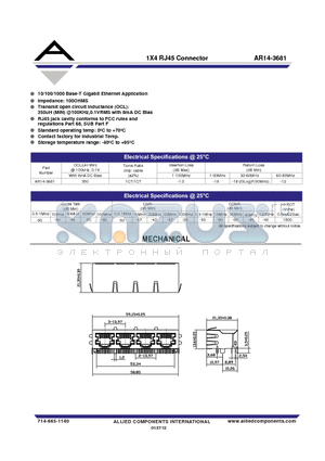 AR14-3681 datasheet - 1X4 RJ45 Connector