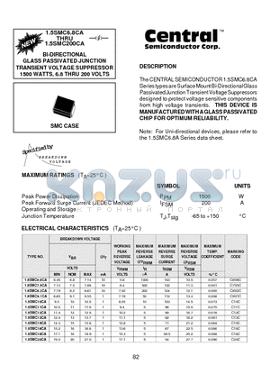 1.5SMC10CA datasheet - BI-DIRECTIONAL GLASS PASSIVATED JUNCTION TRANSIENT VOLTAGE SUPPRESSOR 1500 WATTS, 6.8 THRU 200 VOLTS