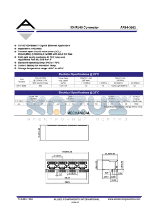 AR14-3682 datasheet - 1X4 RJ45 Connector