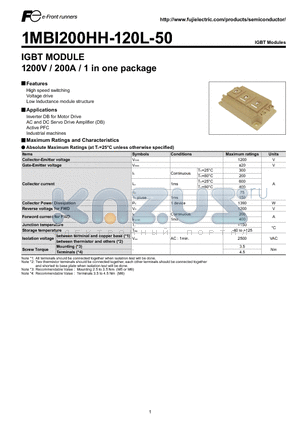 1MBI200HH-120L-50 datasheet - IGBT MODULE 1200V / 200A / 1 in one package