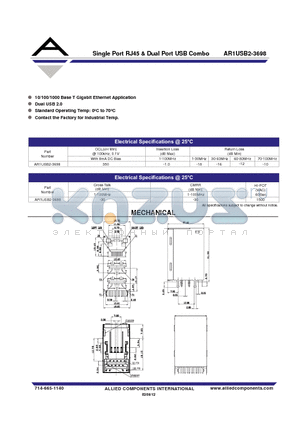 AR1USB2-3698 datasheet - Single Port RJ45 & Dual Port USB Combo