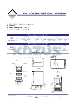 AR1USB2-3700 datasheet - Single Port RJ45 & Dual Port USB Combo