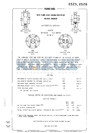 25Z5 datasheet - TWIN DIODE HIGH VACUUM RECTIFIER VOLTAGE DOUBLER