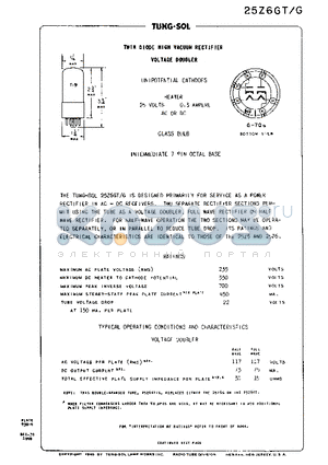 25Z6GT-G datasheet - TWIN DIODE HIGH VACUUM RECTIFIER VOLTAGE DOUBLE