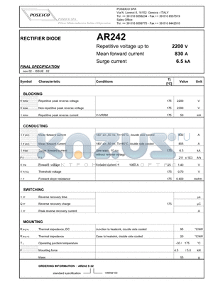 AR242 datasheet - RECTIFIER DIODE