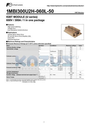 1MBI300U2H-060L-50 datasheet - IGBT MODULE (U series) 600V / 300A / 1 in one package