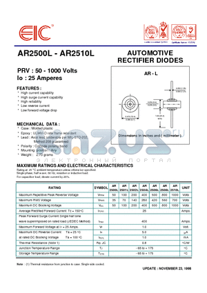 AR2500L datasheet - AUTOMOTIVE RECTIFIER DIODES