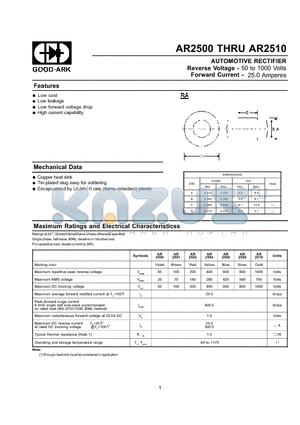AR2501 datasheet - AUTOMOTIVE RECTIFIER