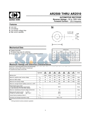 AR2508 datasheet - AUTOMOTIVE RECTIFIER