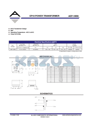 AEP-199SI datasheet - EP10 POWER TRANSFORMER