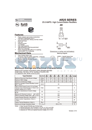 AR25A datasheet - 25.0 AMPS. High Current Button Rectifiers