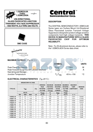 1.5SMC12A datasheet - UNI-DIRECTIONAL GLASS PASSIVATED JUNCTION TRANSIENT VOLTAGE SUPPRESSOR 1500 WATTS, 6.8 THRU 200 VOLTS