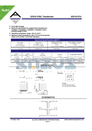 AEP10-3741 datasheet - EPD10 VDSL Transformer