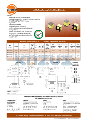 AEP1010-T datasheet - ADSL Transformers for Centillium Chipsets