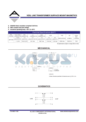 AEP102SI datasheet - VDSL LINE TRANSFORMER SURFACE MOUNT MAGNETICS