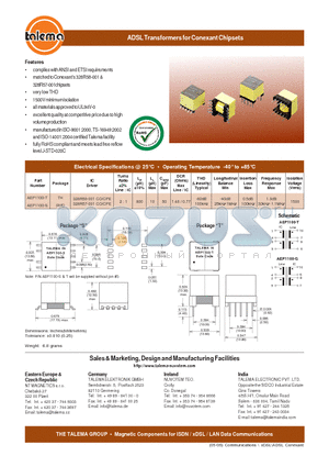AEP1100-S datasheet - ADSL Transformers for Conexant Chipsets