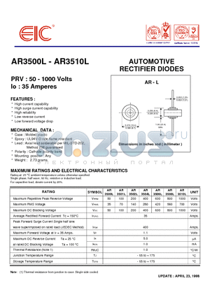 AR3500L datasheet - AUTOMOTIVE RECTIFIER DIODES