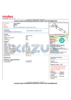 36535-0001 datasheet - MLX Crimp Terminal 42024, 14-16 AWG, Reel, Tin (Sn)