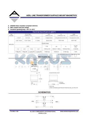 AEP127SI datasheet - ADSL LINE TRANSFORMER SURFACE MOUNT MAGNETICS