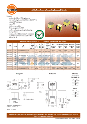 AEP130-S datasheet - ADSL Transformers for Analog Devices Chipsets