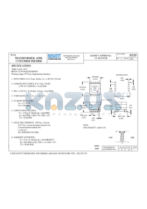 36539 datasheet - TRANSFORMER, ADSL CUSTOMER PREMISE