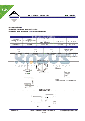 AEP13-3748 datasheet - EP13 Power Transformer