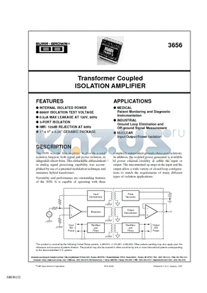 3656HG datasheet - Transformer Coupled ISOLATION AMPLIFIER