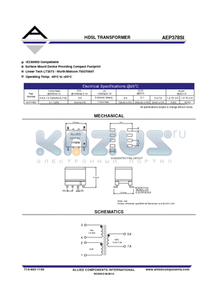 AEP378SI datasheet - HDSL TRANSFORMER