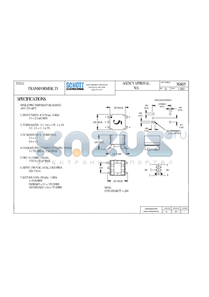 36605 datasheet - TRANSFORMER, T1