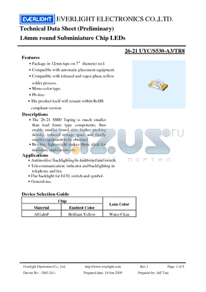 26-21UYC datasheet - 1.6mm round Subminiature Chip LEDs