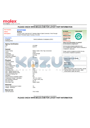 0015473085 datasheet - 1.27mm (.050) Pitch MX-50 Slimline Ribbon Cable Connector, Feed-Through Version Preloaded Upper Housing, 8 Circuits