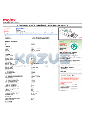 0015474023 datasheet - 2.54mm (.100) C-Grid SL Single Row, Female, Version G Receptacle, 2 Circuits