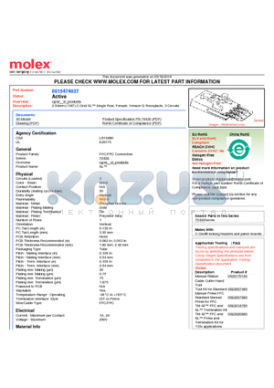 0015474037 datasheet - 2.54mm (.100) C-Grid SL Single Row, Female, Version G Receptacle, 3 Circuits