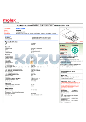 0015474044 datasheet - 2.54mm (.100) C-Grid SL Single Row, Female, Version A Receptacle, 4 Circuits