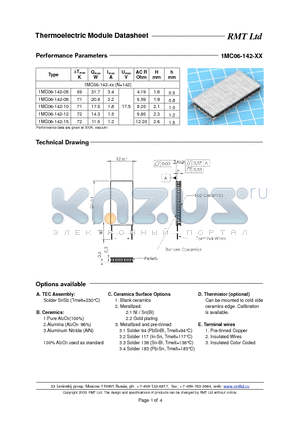 1MC06142 datasheet - Miniature Single- and Multistage thermoelectric coolers with pellets cross-section 0.6x0.6 mm. Each TEC type is available with five erent heights as options