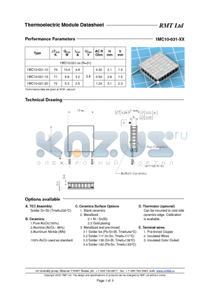 1MC10031 datasheet - The MC10 is powered sub-series of large MC series of TE micro-modules. It consists of the following TEC types