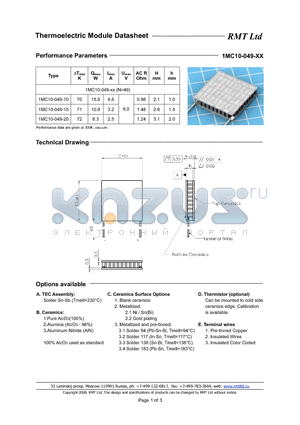 1MC10049 datasheet - The MC10 is powered sub-series of large MC series of TE micro-modules. It consists of the following TEC types