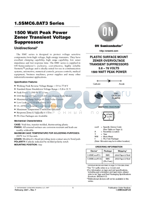 1.5SMC15AT3G datasheet - 1500 Watt Peak Power Zener Transient Voltage Suppressors Unidirectional*