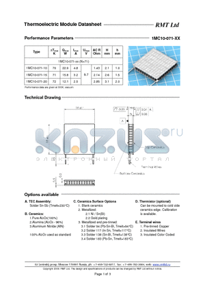 1MC10071 datasheet - The MC10 is powered sub-series of large MC series of TE micro-modules. It consists of the following TEC types