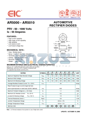 AR5000 datasheet - AUTOMOTIVE RECTIFIER DIODES