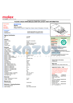 0015474102 datasheet - 2.54mm (.100) C-Grid SL Single Row, Female, Version D Receptacle, 10 Circuits