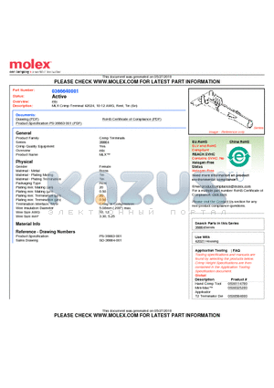 36664-0001 datasheet - MLX Crimp Terminal 42024, 10-12 AWG, Reel, Tin (Sn)