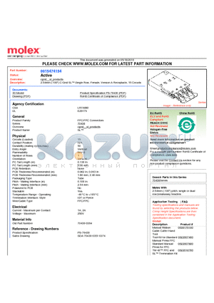 0015474154 datasheet - 2.54mm (.100) C-Grid SL Single Row, Female, Version A Receptacle, 15 Circuits